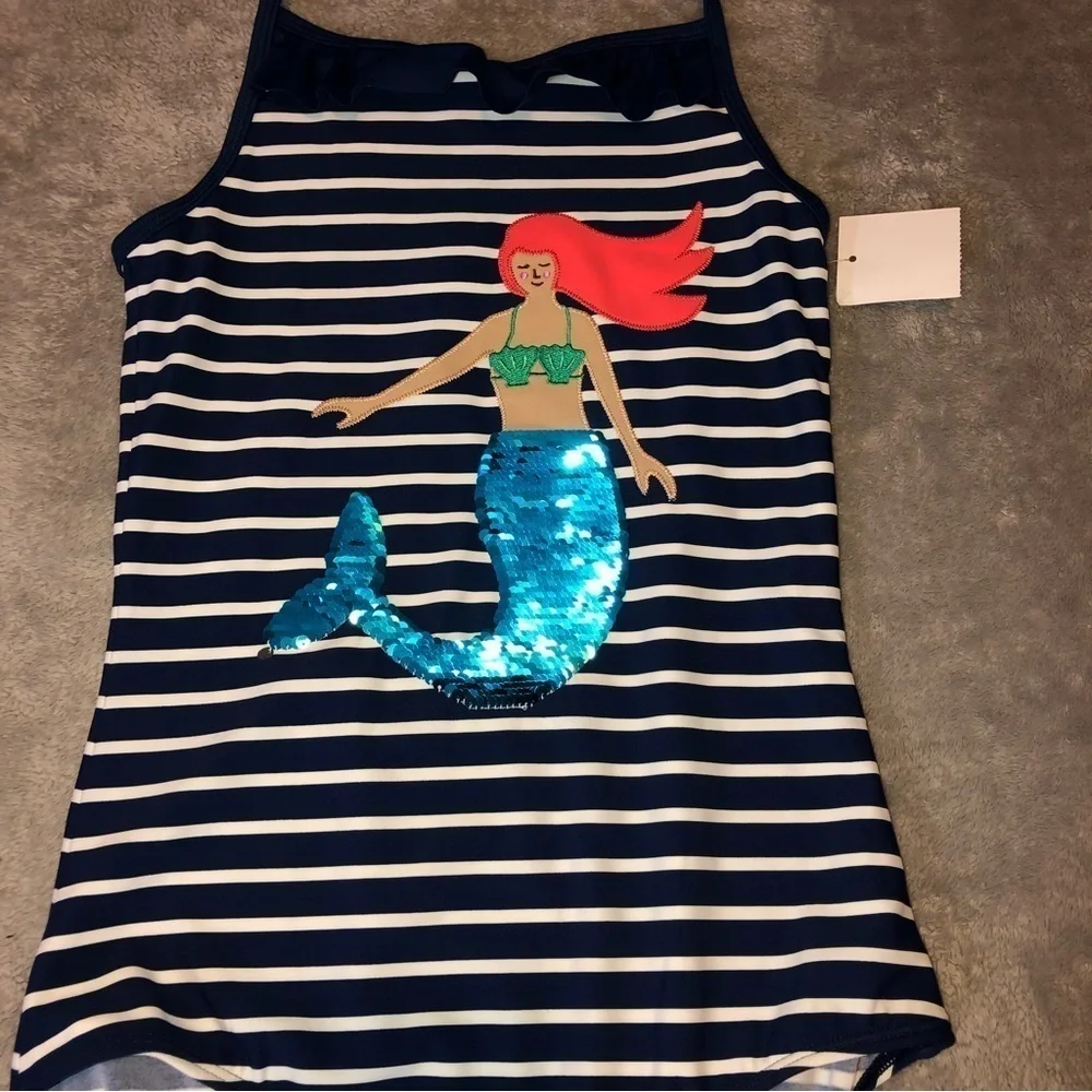 NWT MINI BODEN Mermaid Stripes One Pc Swimsuit Sz 11/12Y